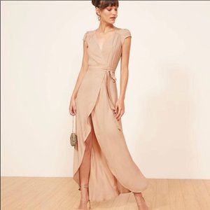 Reformation chamomile wrap dress in champagne